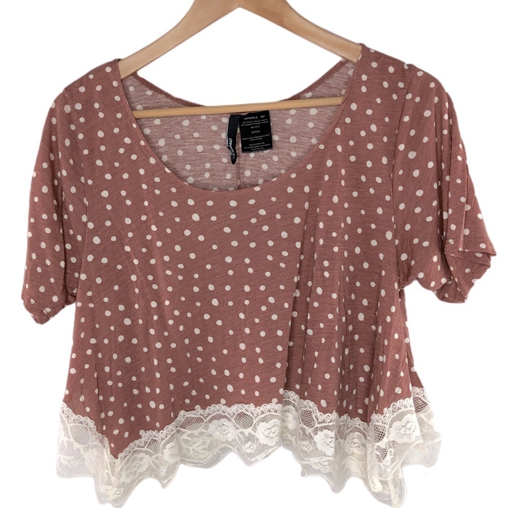 O'Neill mauve polka dot crop with lace
